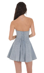 Lace Trim Corset Denim Dress in Light Blue