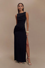 Henley Slinky Drape Maxi Dress - Black