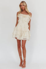 Sweetest Things Frill Trim Rosette Mini Dress Cream