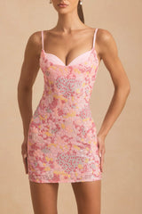 Embellished Camisole Bodycon Mini Dress in Pink