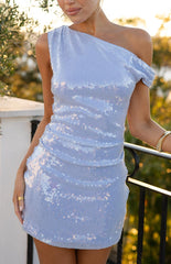 Rachel Blue Sequin Off Shoulder Mini Dress