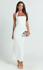 Salome Midi Dress Halter Neck Column Dress in White